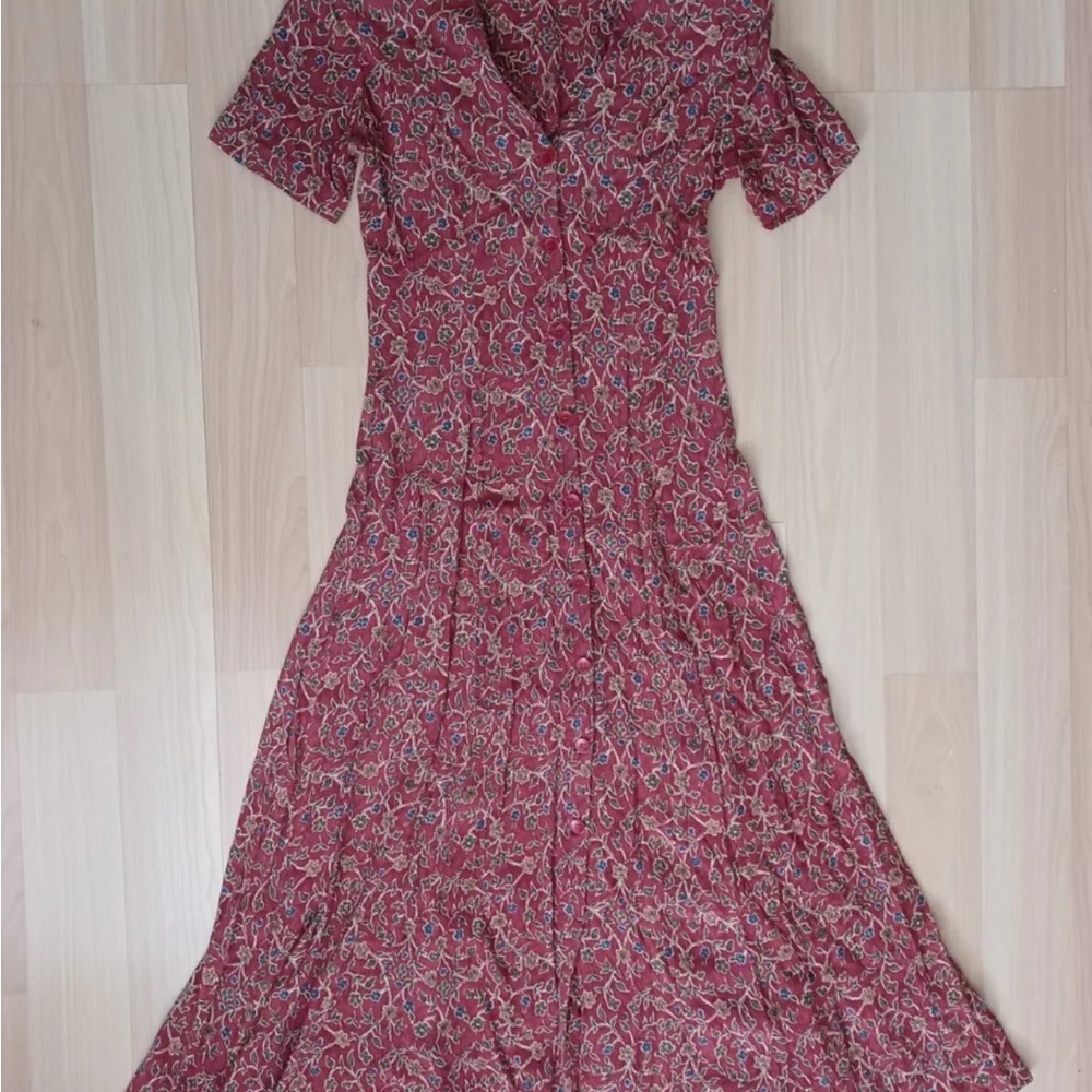 Vintage 70s Liz Claiborne  Short Sleeved Long Floral Dress  Size 8 (runs small)